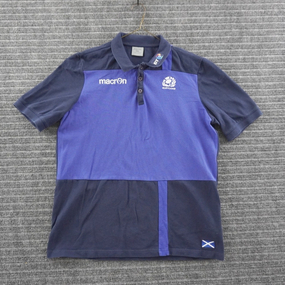 Macron Scotland Rugby Polo Shirt Mens XXL Blue Colorblock Short Sleeve